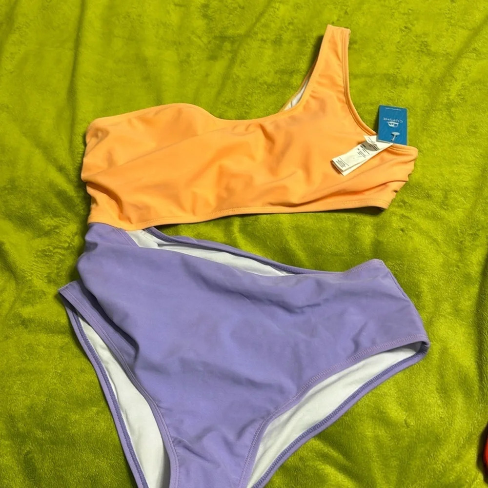 Cupshe Color Block Color Swimsuit Sz Large Coral and Lavender